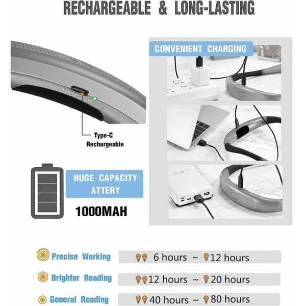 Rechargeable Reading Light for Neck, Bedside Lamp for Reading,