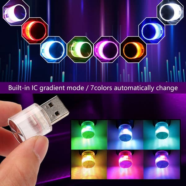 7 farver Mini USB LED-lysmodellering Bil RV Interiør Stikkontakt Lampe Computer Mobil Strøm Natlys B