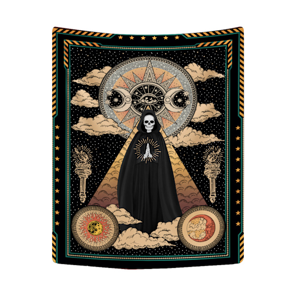 Troldmandsskalletæppe Tarot Sol Iris Tæppe Sol og Måne Tæpper Sort Chakra Tæppe Stjerner og Sky Tæppe til Værelse 70*