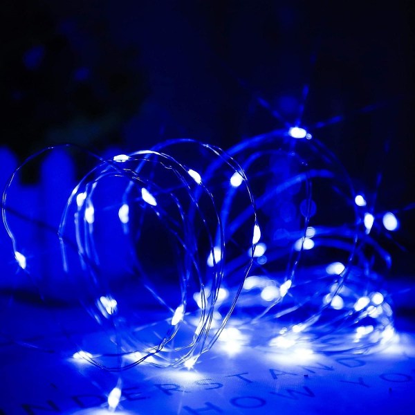 Siniset LED-valot akkukäyttöiset 50 mikro-LEd-merkkivaloa, 5 m:n led-valot sisäkäyttöön ulkokäyttöön akunsäästöajastimella