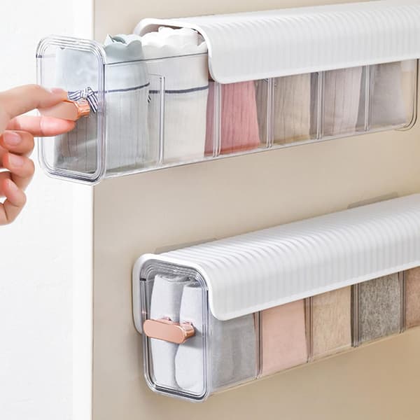 Wall Mounted Underwear Organizer, Dustproof Wall Mounted Drawer Storage Box, Removable Sock Divider (White)