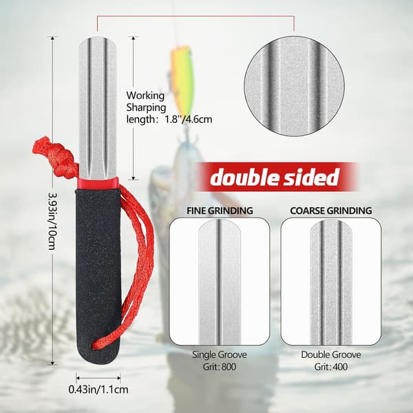 Hook Sharpener Hook File Set of 4 Diamond Fishing Hook File Portable Hook Sharpener with Double-Sided Fine and Medium Grit for Saltwater