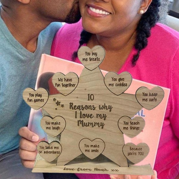 Handgjord mors dagsprydnad i trä "10 skäl varför jag älskar mamma"-skylt Kvinnor Kvinnor Fru JubileumspresentC