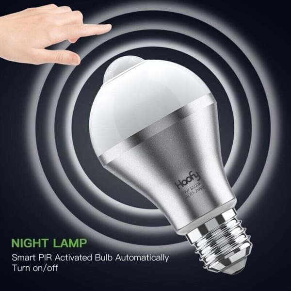 E27 Motion Sensor Bulb, 9W Cool White LED Lamp, Smart Switch Bulb for Bathroom/Stairwell/Front Door/Garage