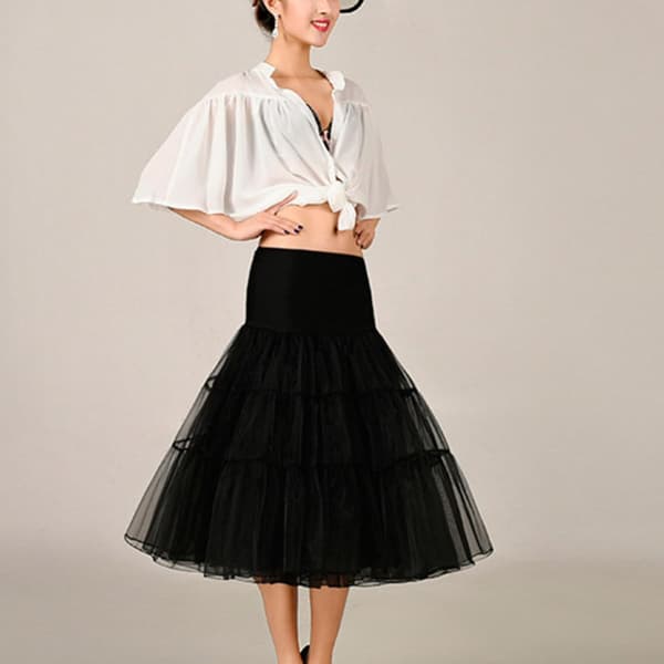 Sort Hoopless Tutu Underskirt til kvinder Elastisk talje og retrostil, lavet af polyestergarn, kort underkjole