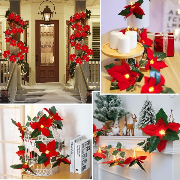 Artificial Poinsettia String Lights 2m 10LED Battery Operated Velv