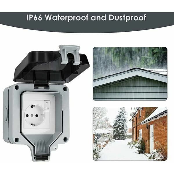 Waterproof IP66 Socket with Switch and Waterproof Junction Box, Dustproof Outdoor Wall Socket