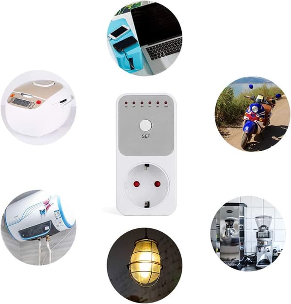 Elektronisk stikkontakt, tidsbryterkontroller, nedtellingstimer, hvit
