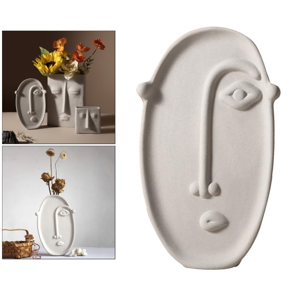 Kreativ keramikkvase, tørr blomsterdekorasjon, skrivebordsdekorasjon for ansiktskunst (1 stk stort langt ansikt)