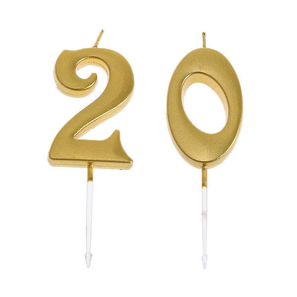 2 st 20 Födelsedagsljus Nummer Dekoration Födelsedagstårta Topper Ljus Party Tillbehör (nummer 2+0, Gyllene)