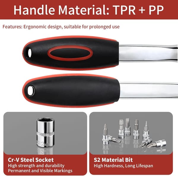46 Pieces Cr-V Ratchet and Socket Set - 1/4\" 72 Teeth with Toolbox - Chrome Plated and Polished Car Mechanic Tools