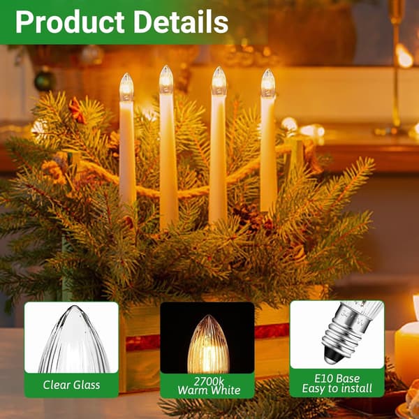 E10 34V 3W Chandelier Bulb with 7 Focal Points, Replacement Bulbs, 30LM Warm White 2700K, 10-pack