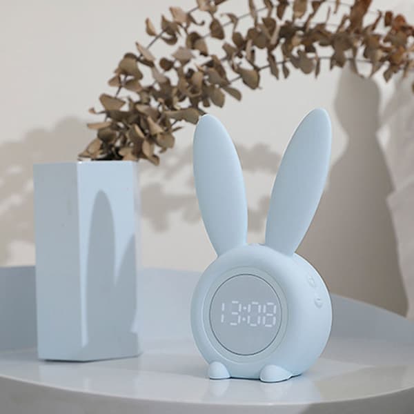 Blue, cute rabbit-shaped induction dawn alarm clock, automatic br