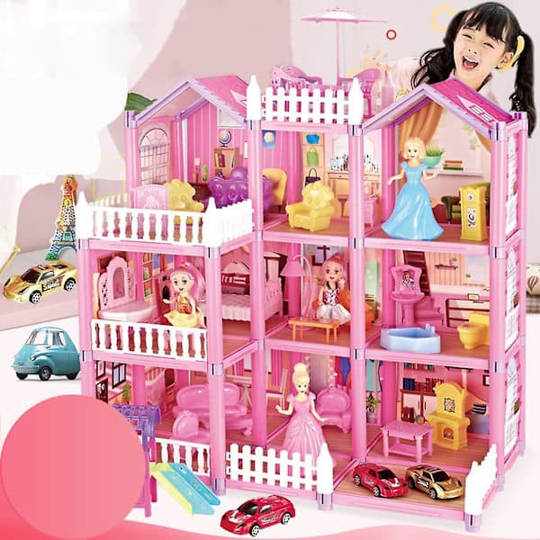 Dockhus Flicka Villa Prinsess Slott Set Barn Lekhus Monterade 3