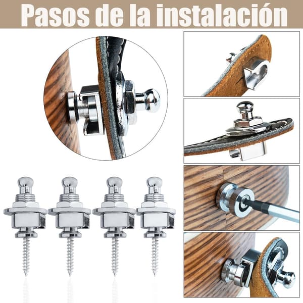 4 pcs Guitar Strap Locks, Electric Guitar Round Head Security Lock Strap, Guitar Accessories, Silver Silver 4 silver 4