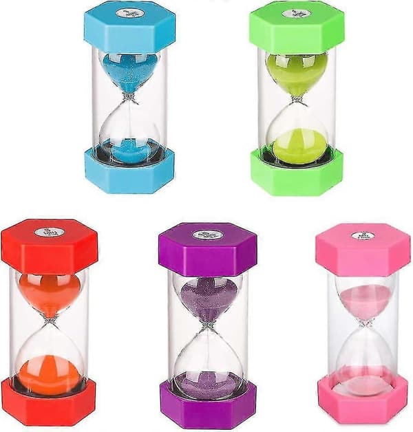 Sett med 5 sandtimer for barn, sandtimerfunksjon, sandtimerfarger, kjøkkentimer, kjøkkentimer med sandtimer, 3, 5, 10 og 30 minutter...