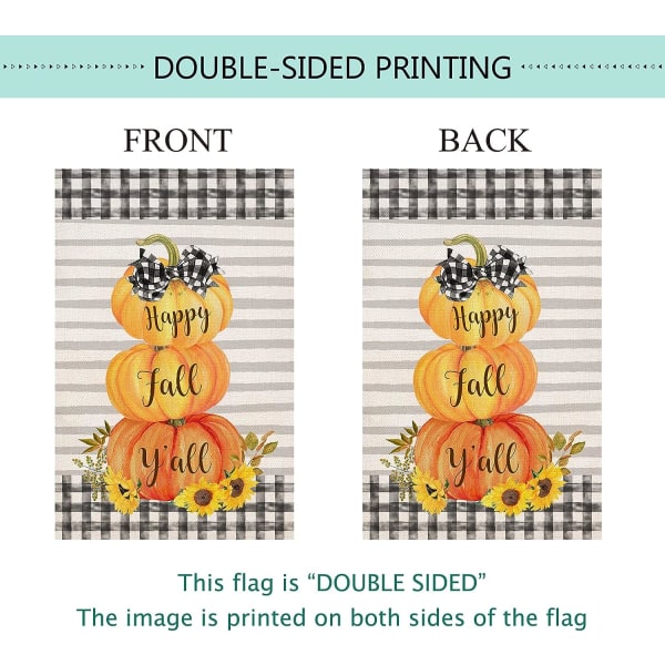 12x18 Tommer Happy Fall Haveflag Dobbeltsidig Buffalo Plaid Solsikke Græskar Thanksgiving Haveflag Efterår Halloween