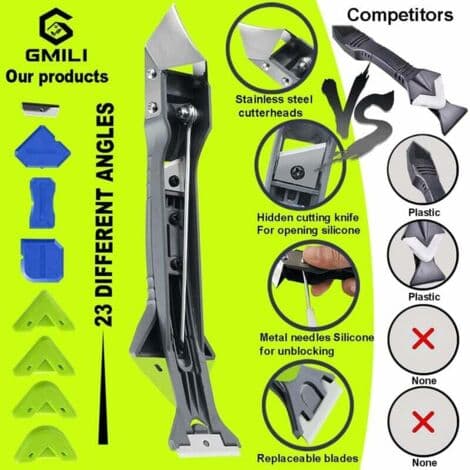 5-in-1 Sealant Remover Scraper Tool with 3 Silicone Tools, 5 Replaceable Pads, 1 Grout Tool (FMY)