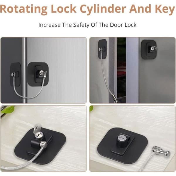 Child-safe window lock, 2 secure locks with stainless steel cable for windows and cabinets.