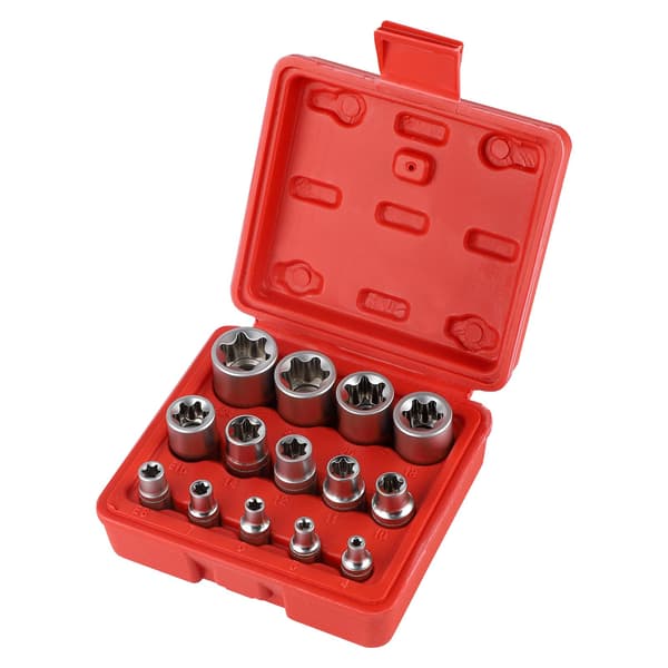 Torx-hylsyavainsarja 1/4 \" 3/8 \" 1/2 \", Torx E-profiilihylsyt E4, E5, E6, E7, E8, E10, E11, E12, E14, E16, E18, E20, E22, E24 Punainen Red
