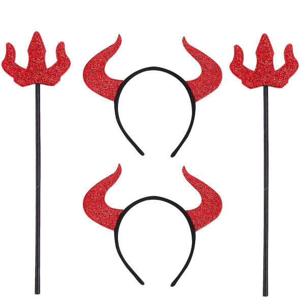 4-pack hårklämmor med djävulshorn, pannband, gotisk fårhorn, djävulskostymhorn, djävultillbehörssats Red 39X9cm