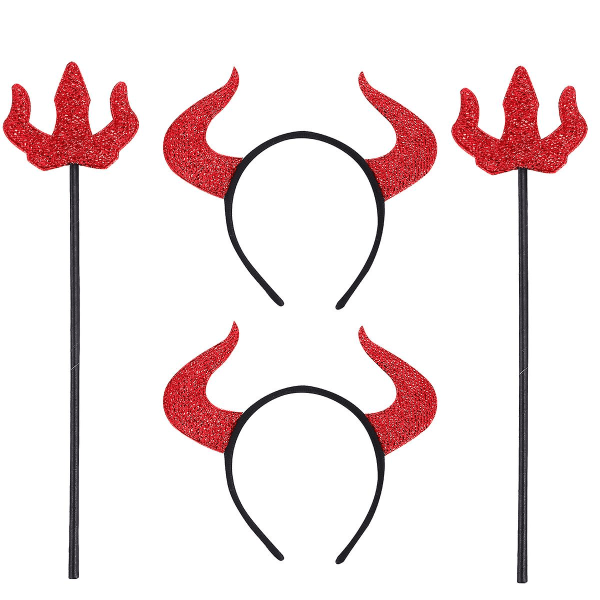4 st Hårklämmor Set Devil Horns Pannband Gothic Sheep Horn Devil Cosplay Horns Devil Accessory Kit Red 39X9cm