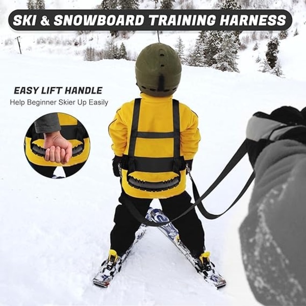 Skid- och snowboardträningssele för barn Skidsele för toddler med avtagbart koppel och Easy Lift-handtag - svart