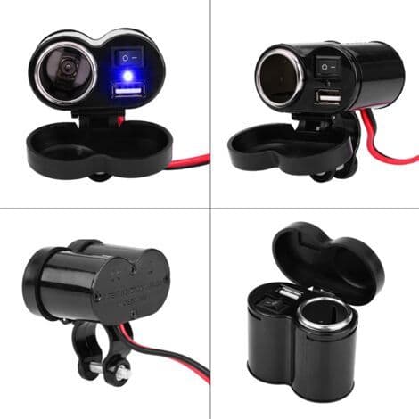 USB Charger, Dustproof Cigarette Lighter Adapter with Motorcycle Mount, for Tablets and Phones