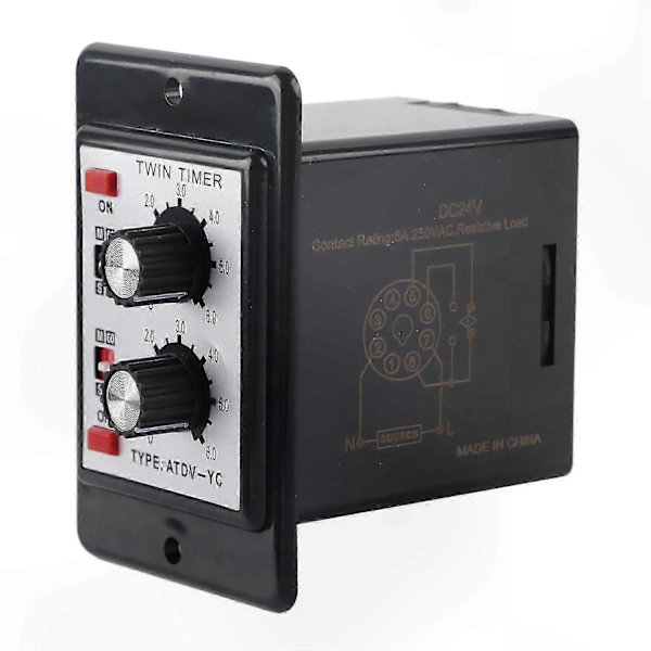 DC 24V Adjustable Dual Time Relay with Knob for Timer Functions (6S-60M)