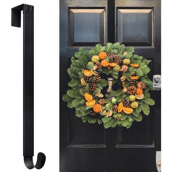 Wreath Hanger Adjustable Door Hanger Wreath Hanger for Front Door 15-24inch,Over The Door Wreath Hanger (Black-1 Pack)