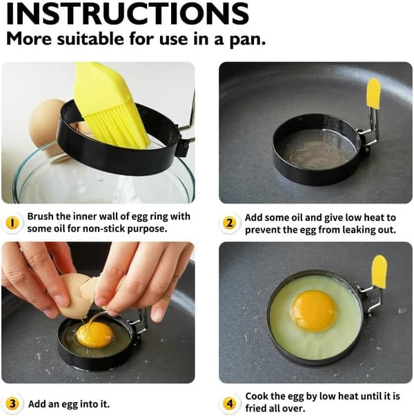 Eggringer for steking av egg og muffins; runde eggformer for matlaging av brød og smørbrød; rustfritt stål med non-stick belegg.