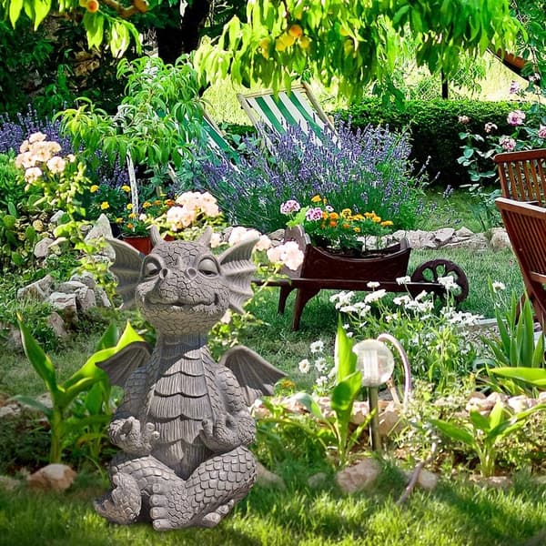 Meditations Havedrage Statue, Harpiks Zen Drage Statue, Have-FA6-