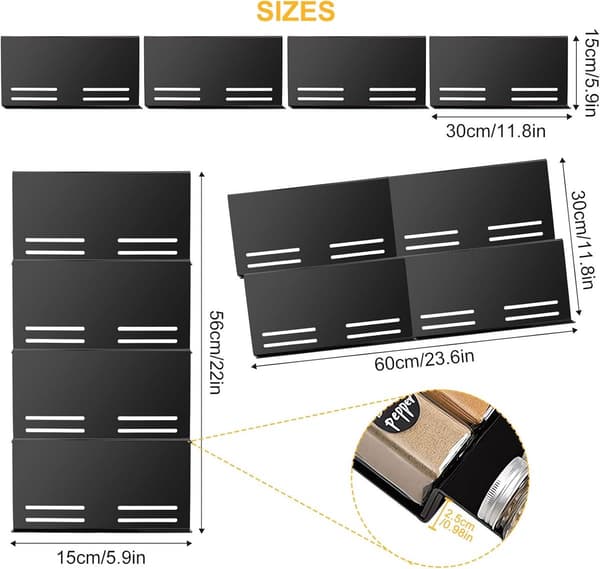 Spice rack - space-saving - extendable from 30 to 60 cm - adjustable drawer dividers - kitchen storage rack - spice rack suitable for acrylic drawers.