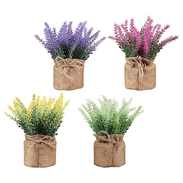 4 stk. Mini Kunstige Blomst Bonsai Pynt Kreative Linnedpose Bonsai Ornament Til Hjem Kontor Assorteret C