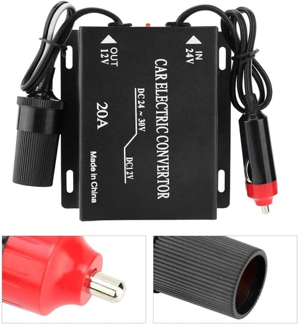 24V til 12V omformer - 20A bilspenningsreduserende strømkonverterer aluminiumslegering nedtrappingstransformator