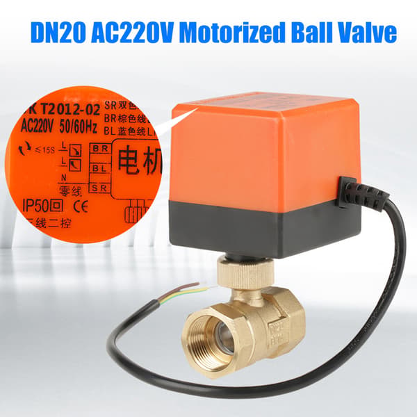Motoriseret messingkugleventil til aircondition AC 220V G3/4 DN20 2-vejs