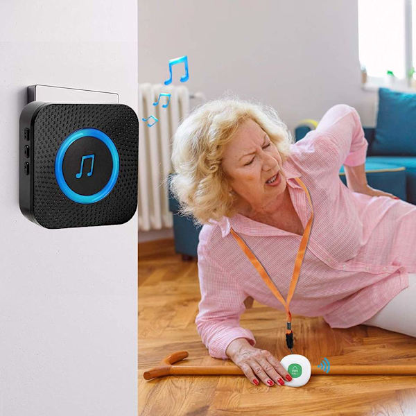 Trådløs Dørklokke med 2 Modtagere, Vandafvisende Mini Dørklokke Rækkevidde 110dB Lydløs Tilstand 58 Dørklokker & Farverigt LED Blinkende