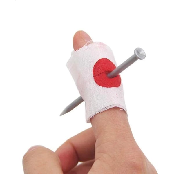 Spik genom fingret med bandage - Praktiska skämt Barnens festtricks för barn (3st, vit+röd)
