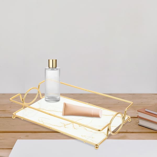 Bathroom Storage Makeup Organizer White Iron Glass Tray