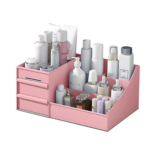 Kosmetisk makeup-arrangør med skuffer, plastopbevaringsboks - pink