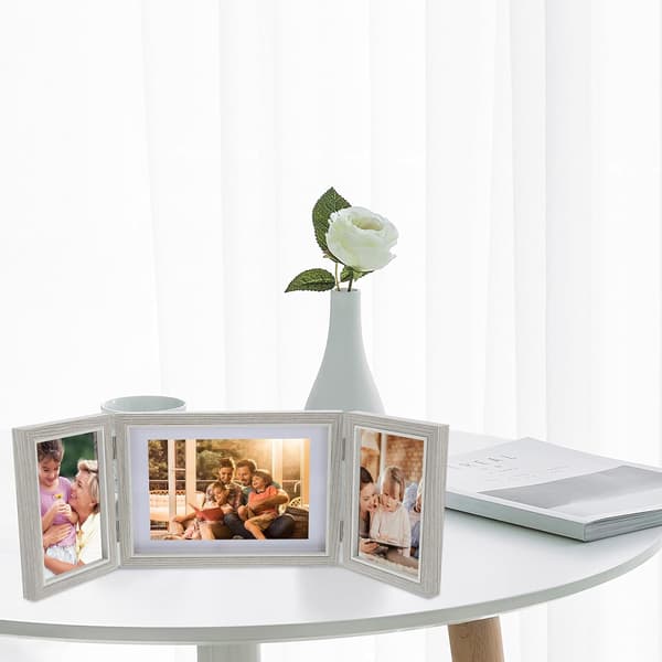 Hinged Photo Frame 3 Openings Picture Frame Natural Wood Grain Foldable Design Convenient