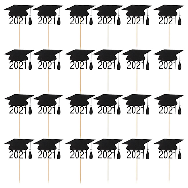 24 kpl 2021 Valmistujais-Tarjottimet Glitter-Kakkukoristeet Kakkupiikit Kakkukoristeet Musta 8,2x5,5cm Black 8.2x5.5cm