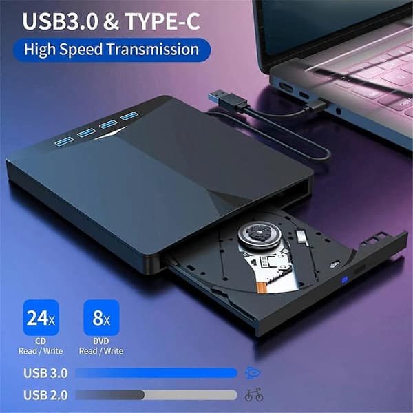 USB 3.0 Type-c Ekstern DVD RW CD-stasjon Brenner Lesere Spiller