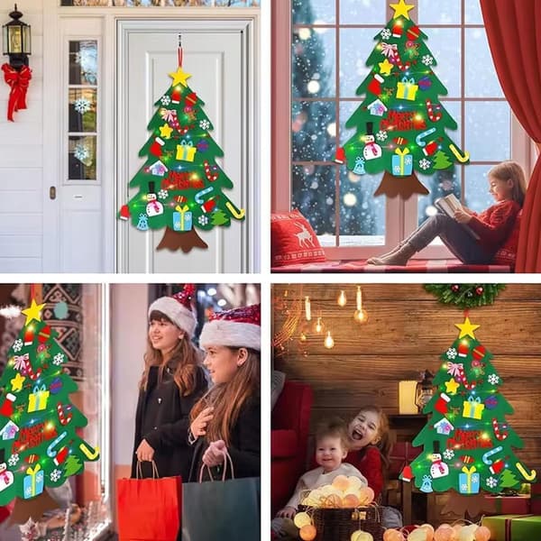Felt Christmas Tree - Christmas Tree with Lights - Felt Christmas Tree for Kids incl. 32 Ornaments - Kids Gift with String Lights