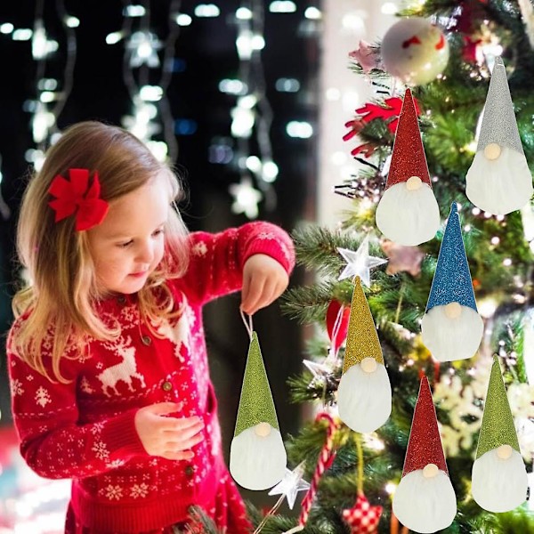 5 Pak Sequin Spidsede Huer Julemand Dukke Charm Juletræ