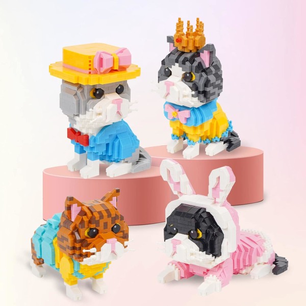Dyrebyggeklodssæt, Cute Cat Mini-byggeklodssæt, pædagogisk legetøj, gave til voksne og børn (krone)