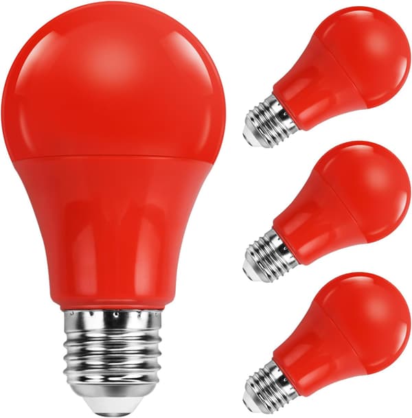 Punainen LED-lamppu E27 A60/ 9W, E27 Punainen LED-lamppu vastaa 9.0W hehkulamppua, E27 Punainen lamppu kodin juhlakoristeluun, 4 kpl