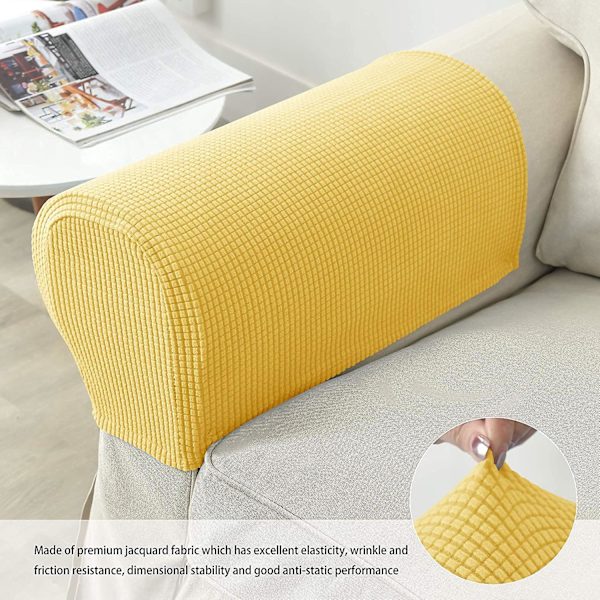 Set med 2 Jacquard Stretch Soffa Armstöd Armstödsskydd Halksäkra Möbelskydd Armstödsskydd för Soffa Recliner Senap Mustard