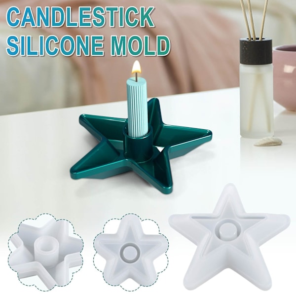 DIY Krystal Epoxy Duftende Stearinlys Slibningsform Halv Stereo Femtakset Stjerne Lysestager Silikon Mo