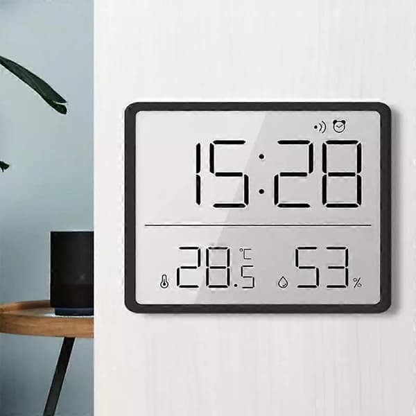 1 pc Digital Wall Clock Electronic Wall Mounted LCD Display Clock Multifunctional Temperature and Humidity Alarm Clock